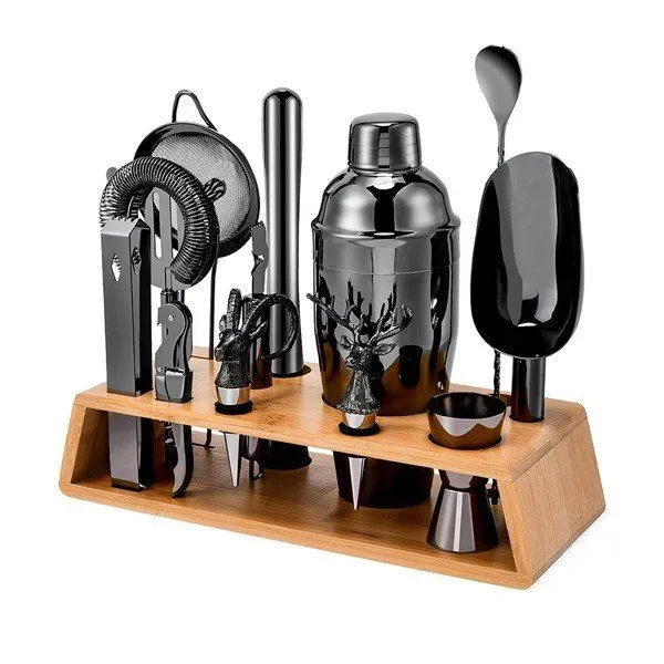 Sort stangværktøjssæt med stativ