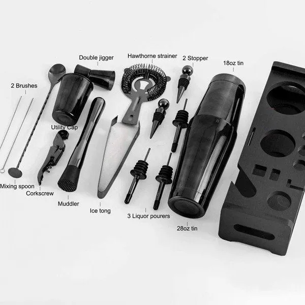 Sort cocktailshakersæt med stativ