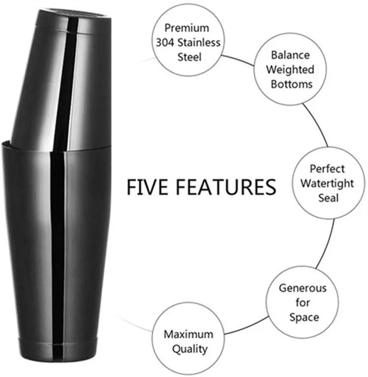 Sort Boston Shaker i rustfrit stål